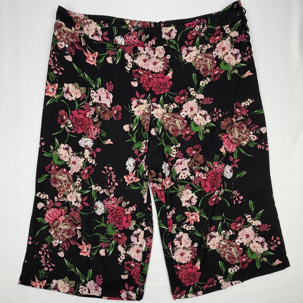 INC International Concepts Womens 24W Floral Lace Up Side Slit Culottes Black